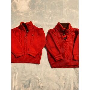 Nautica and Cherokee Toddler Boys Red Cable Knit Sweater Bundle 12M Quarter Zip